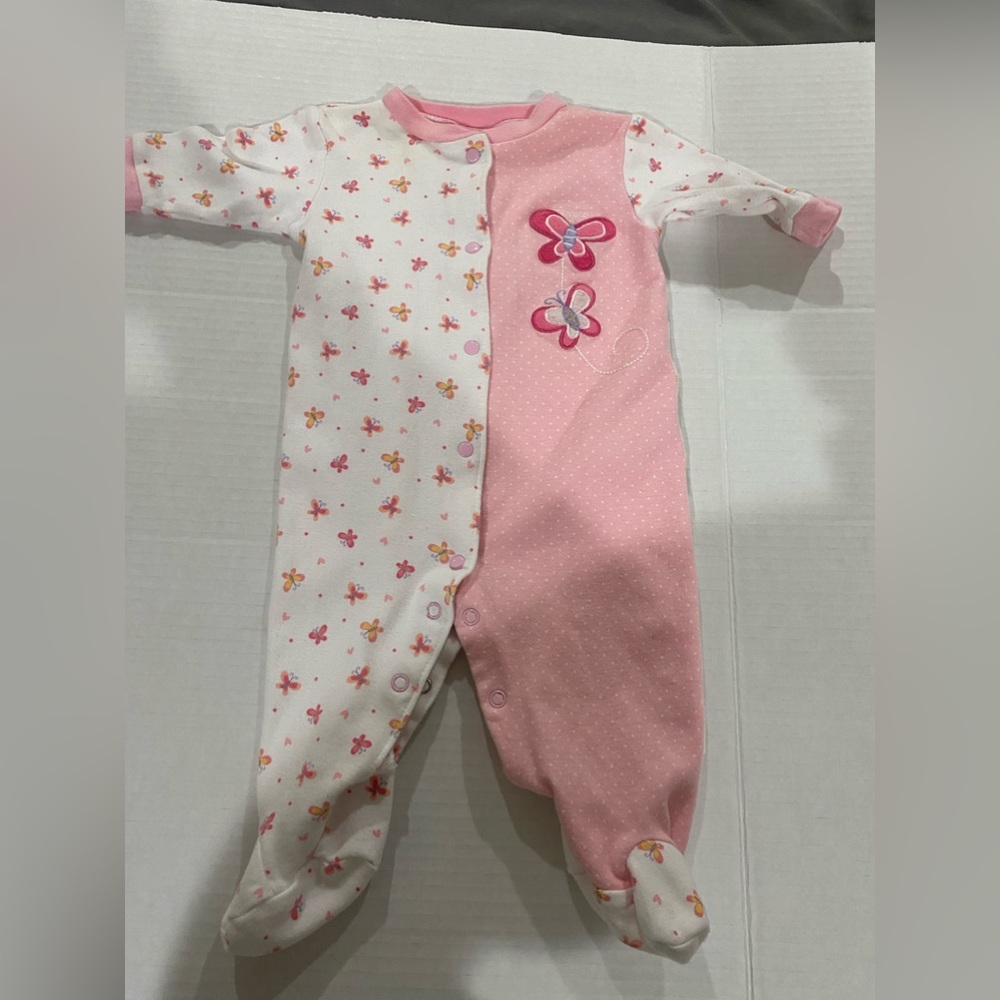 Little me baby girl white and pink romper with snaps size 3 months